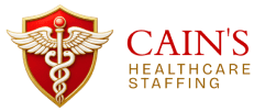 Cain's Healthcare Staffing logo with caduceus.